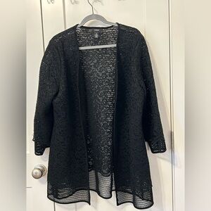 Alfani Women's Black Lace over Mesh Open-Front Jacket Size XL BEAUTIFUL!